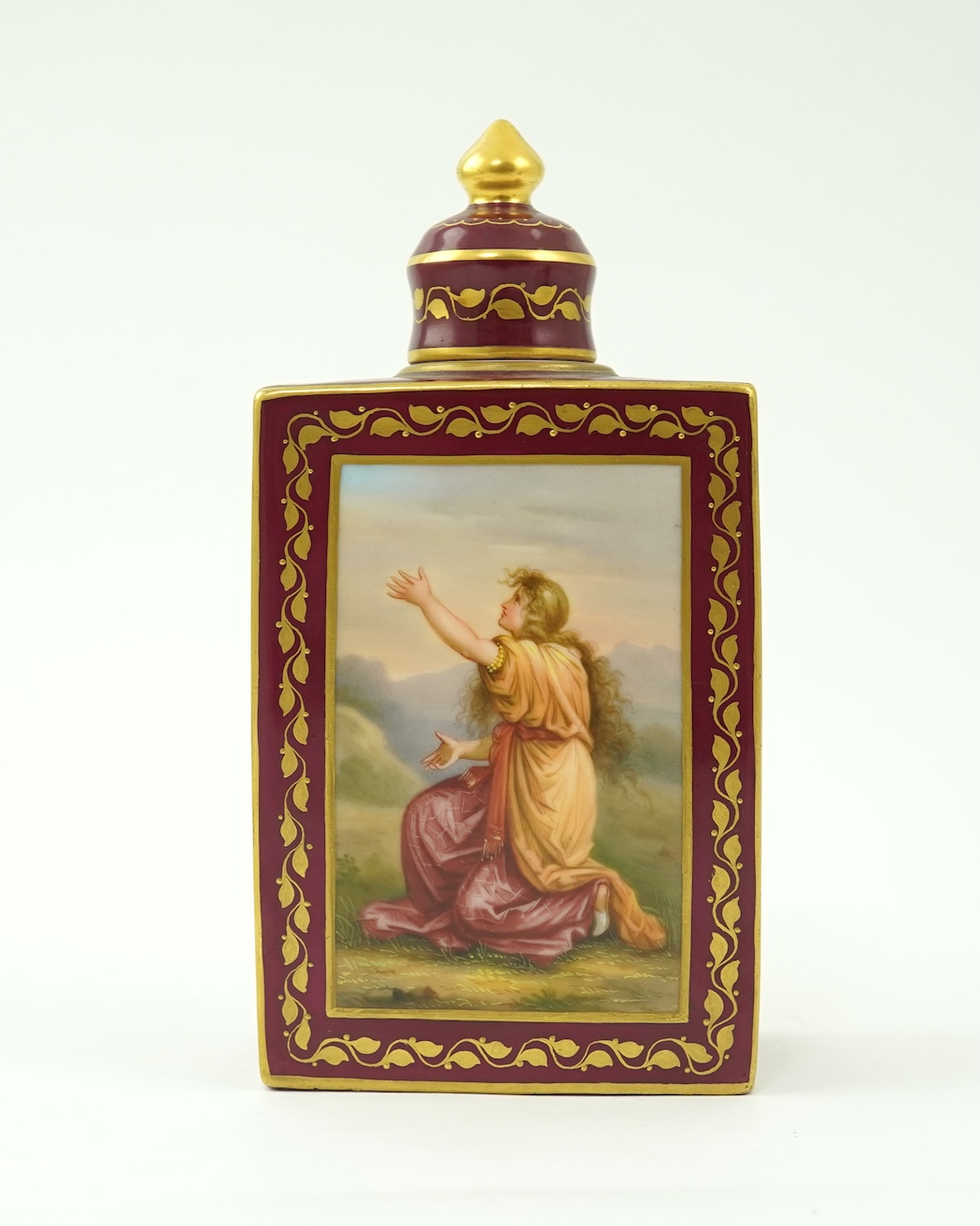 A Vienna style porcelain tea caddy and cover, late 19th century